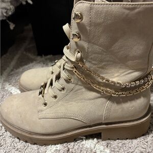 Women's Tan Ankle Boots with Gold Chain
